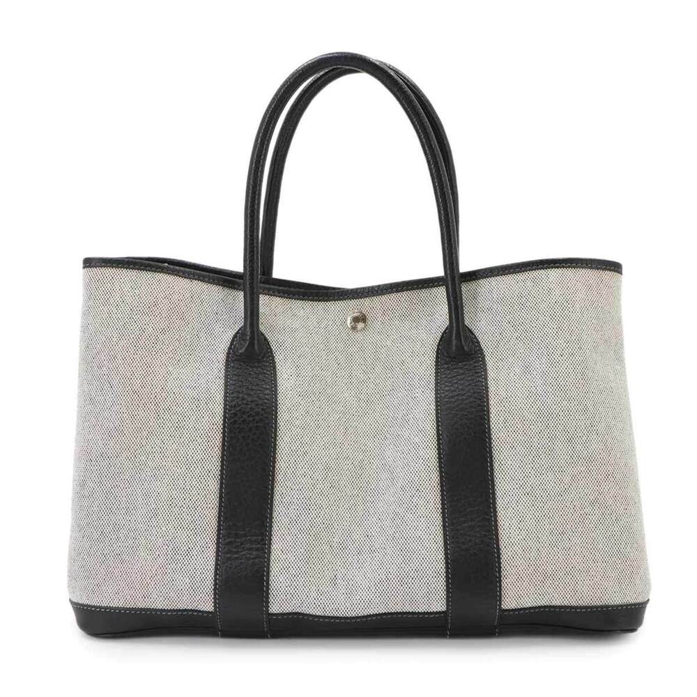 Hermes Garden 36 PM Tote Handbag, Toile H Leather, Black/Gray, □G Stamp